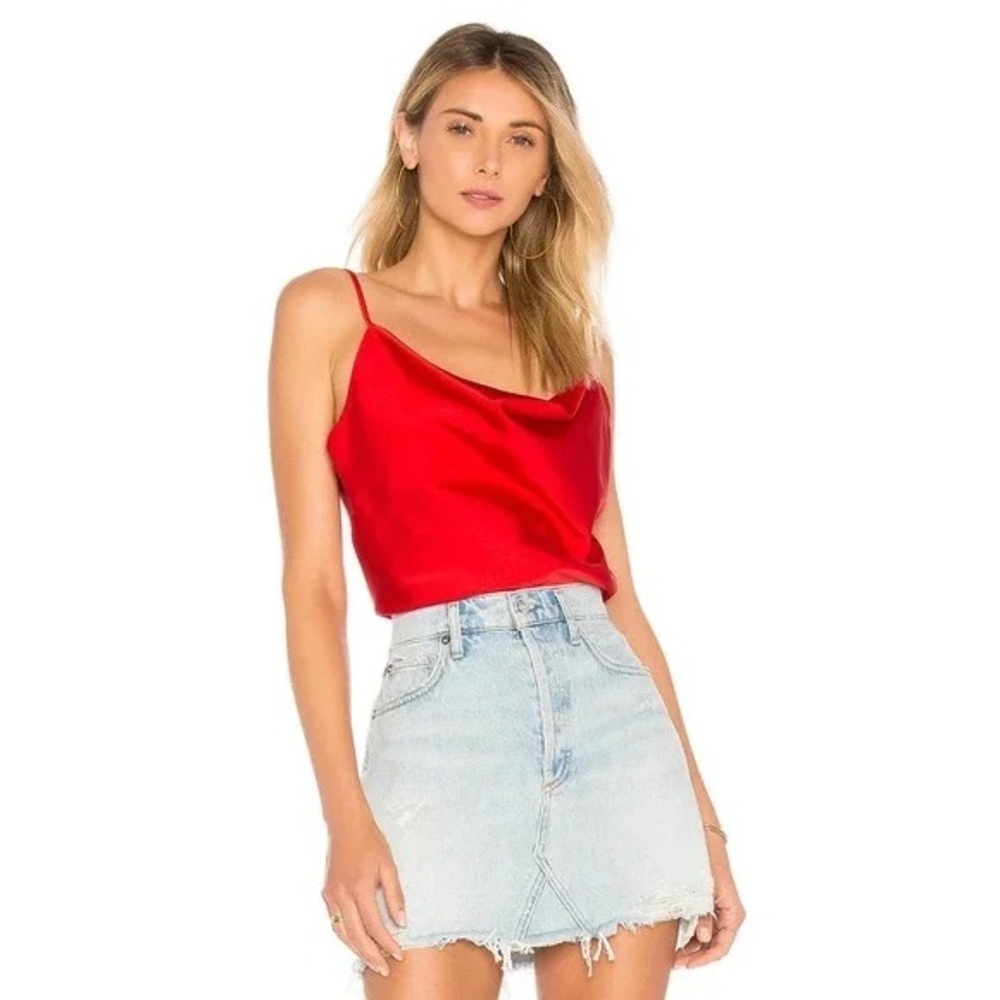 L'Academie Cowl Neck Sleeveless Cami Cropped Top Red Women's XS